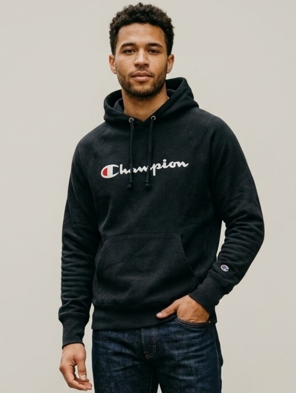 Champion Black Script Hoodie Pullover Sweatshirt NWT Adult Men’s Size M